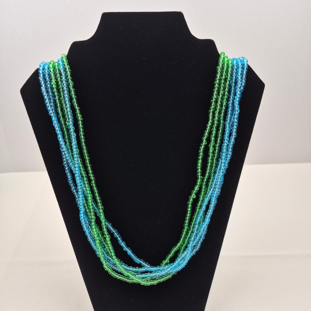 Joan Rivers NWOT 25" Multi‎ Strand Blue Green Seed Bead Necklace Beachy Coastal